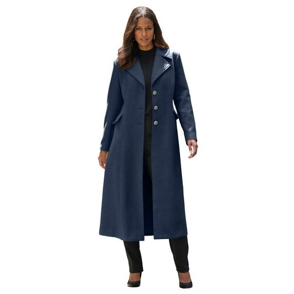 Roaman's Women's Plus Size Long Tailored Wool Blend Coat