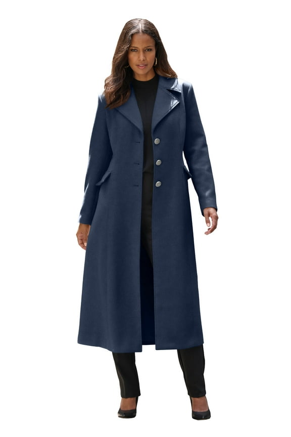 Women's Plus Size Long Tailored Wool Blend Coat