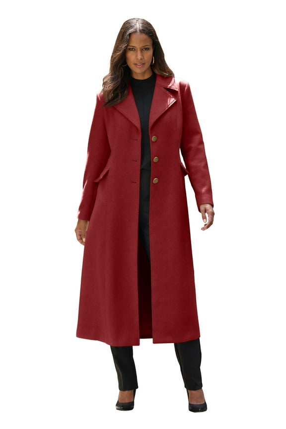 Women's Plus Size Long Tailored Wool Blend Coat