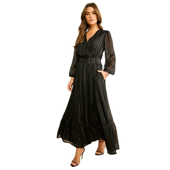 Roaman's Women's Plus Size Lurex Tiered Maxi Dress