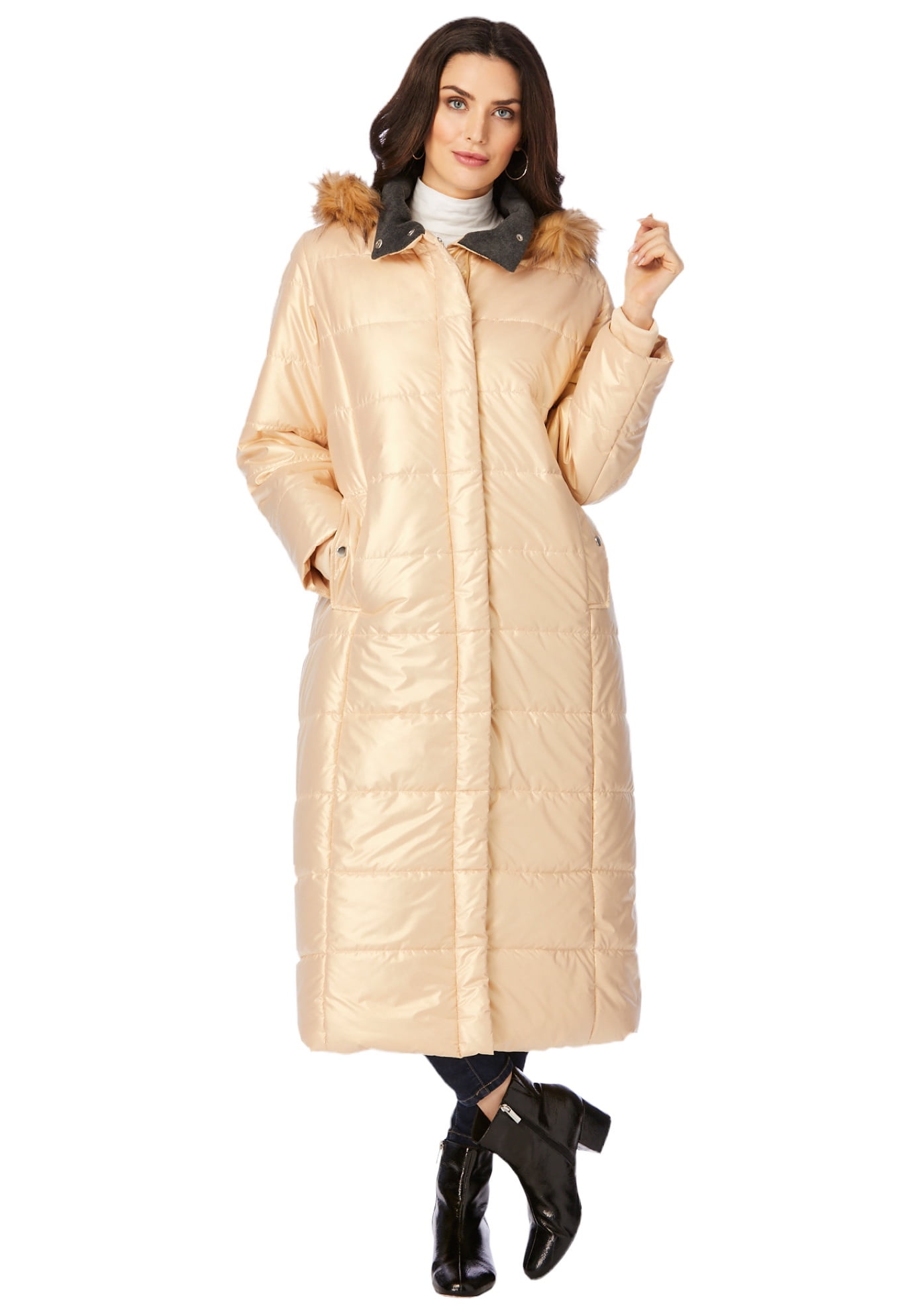 Roaman's Women's Plus Size Maxi-Length Puffer Jacket With Hood Winter ...