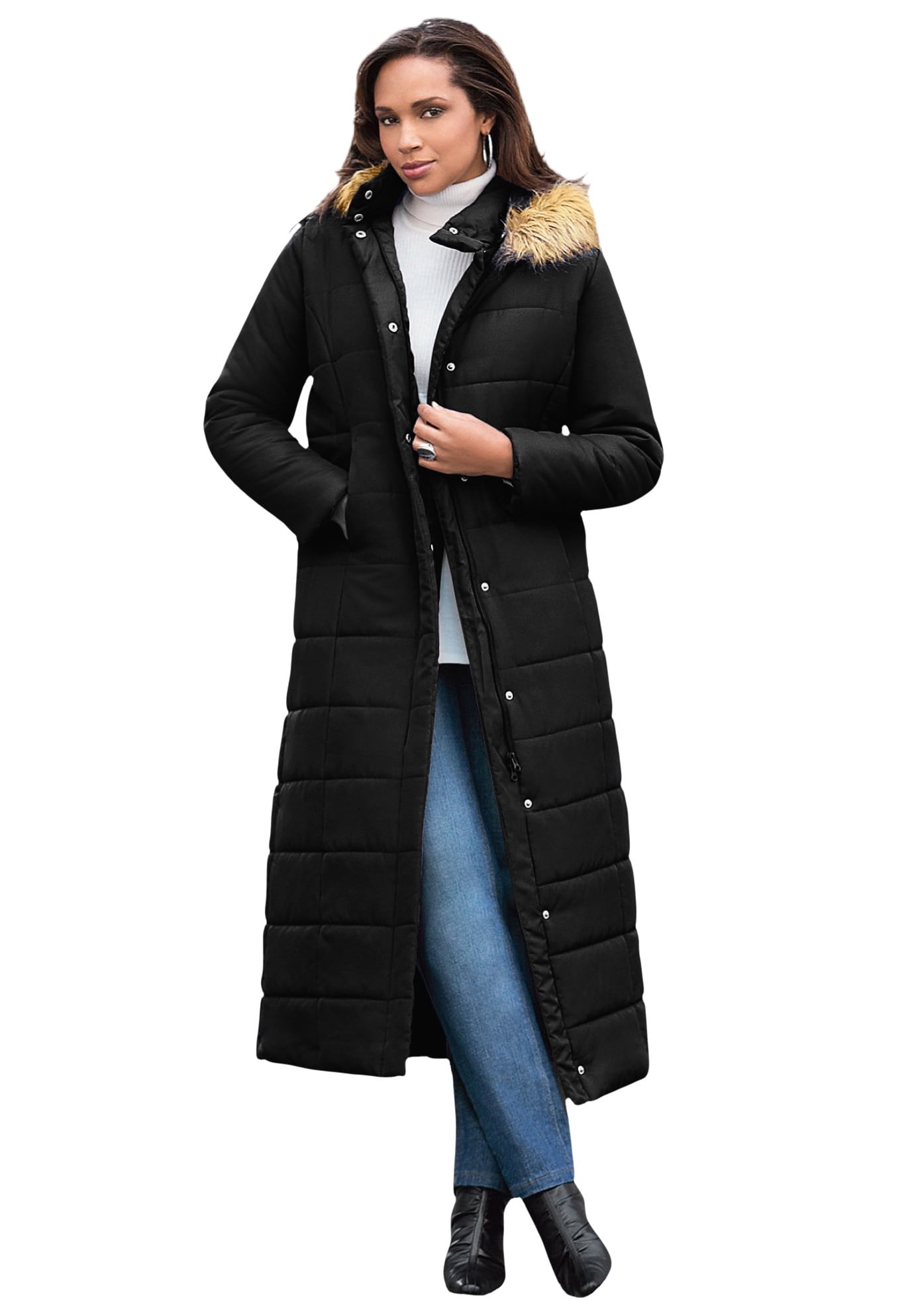 Roaman's Women's Plus Size Maxi-Length Quilted Puffer Jacket Winter ...