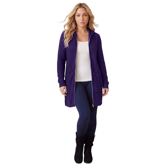Roaman's Women's Plus Size Waffle Mega Length Zip Hoodie