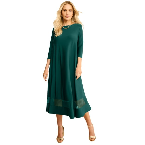 Roaman's Women's Plus Size 3/4 Sleeve Mesh Inset Boatneck Dress
