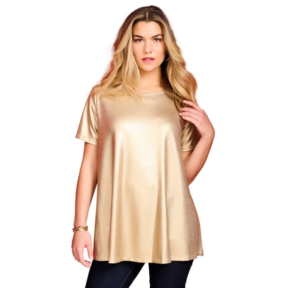 Roaman's Women's Plus Size Metallic Swing Tee