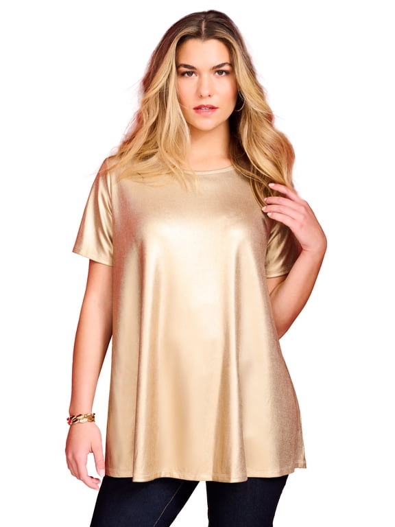 Women's Plus Size Metallic Swing Tee
