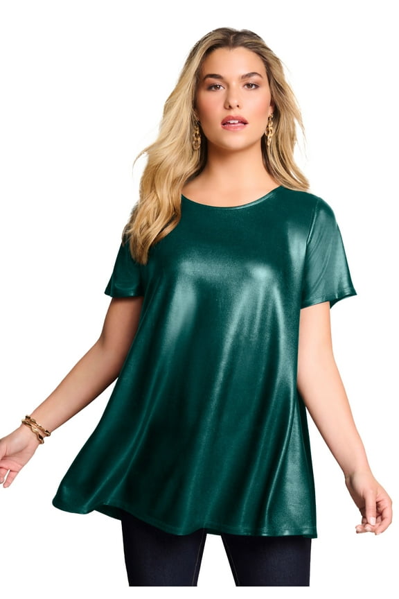 Women's Plus Size Metallic Swing Tee