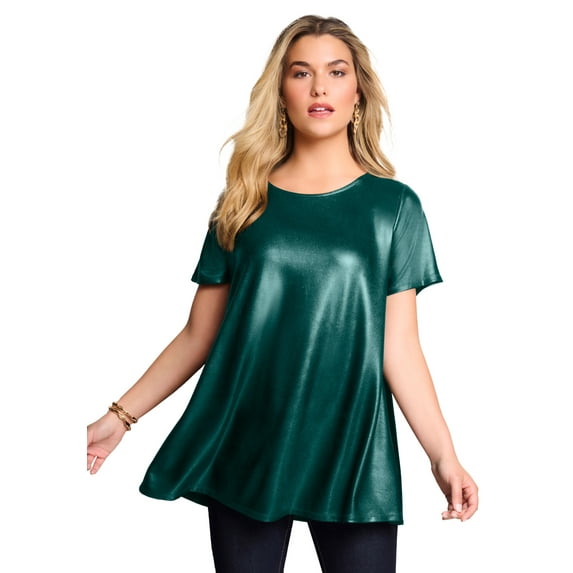 Roaman's Women's Plus Size Metallic Swing Tee