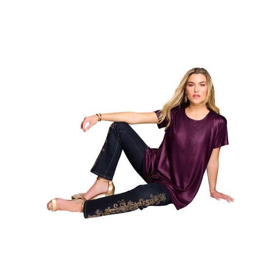 Roaman's Women's Plus Size Metallic Swing Tee