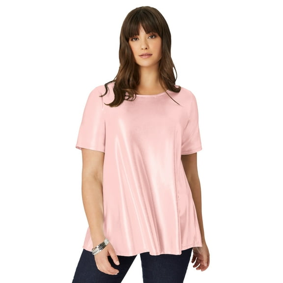 Roaman's Women's Plus Size Metallic Swing Tee