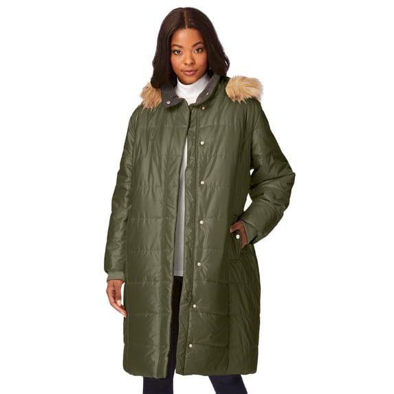 Roaman's Women's Plus Size Mid-Length Quilted Puffer Jacket