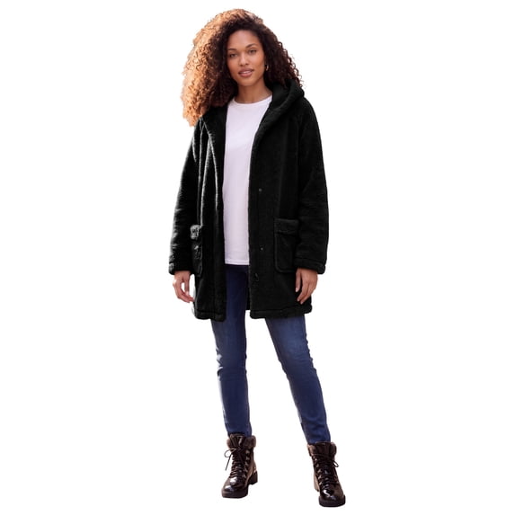 Roaman's Women's Plus Size Hooded Teddy Fleece Coat