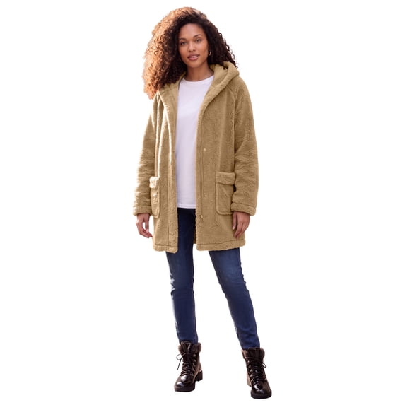 Roaman's Women's Plus Size Hooded Teddy Fleece Coat