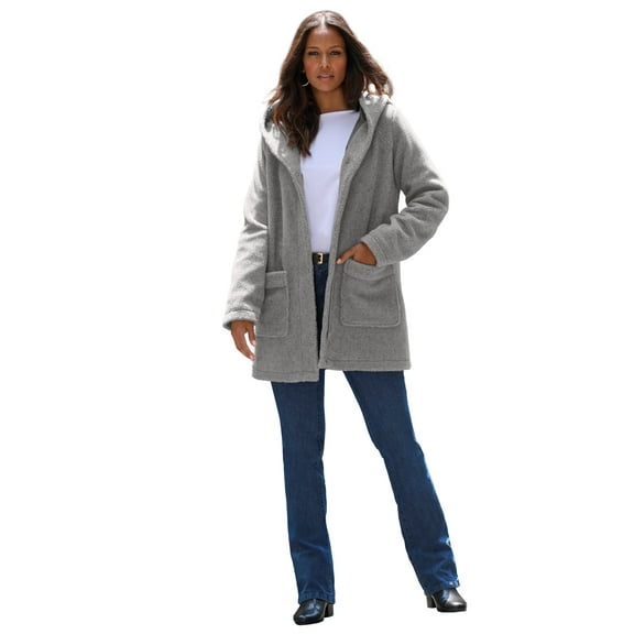 Roaman's Women's Plus Size Hooded Teddy Fleece Coat