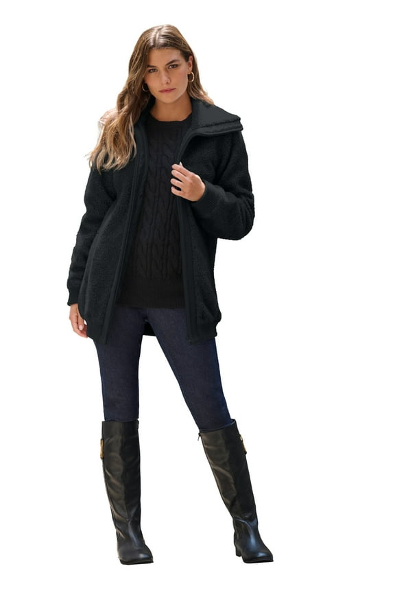 Women's Plus Size High Collar Teddy Fleece Bomber