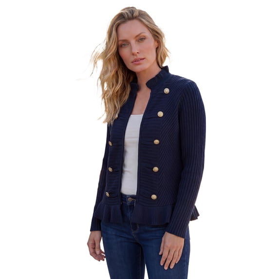 Roaman's Women's Plus Size Military-Inspired Ribbed Cardigan Sweater