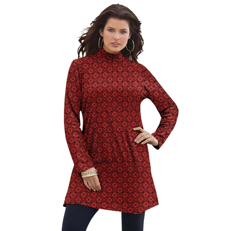 Roaman s Women s Plus Size Mockneck Ultimate Tunic 100 Cotton Mock Turtleneck Walmart