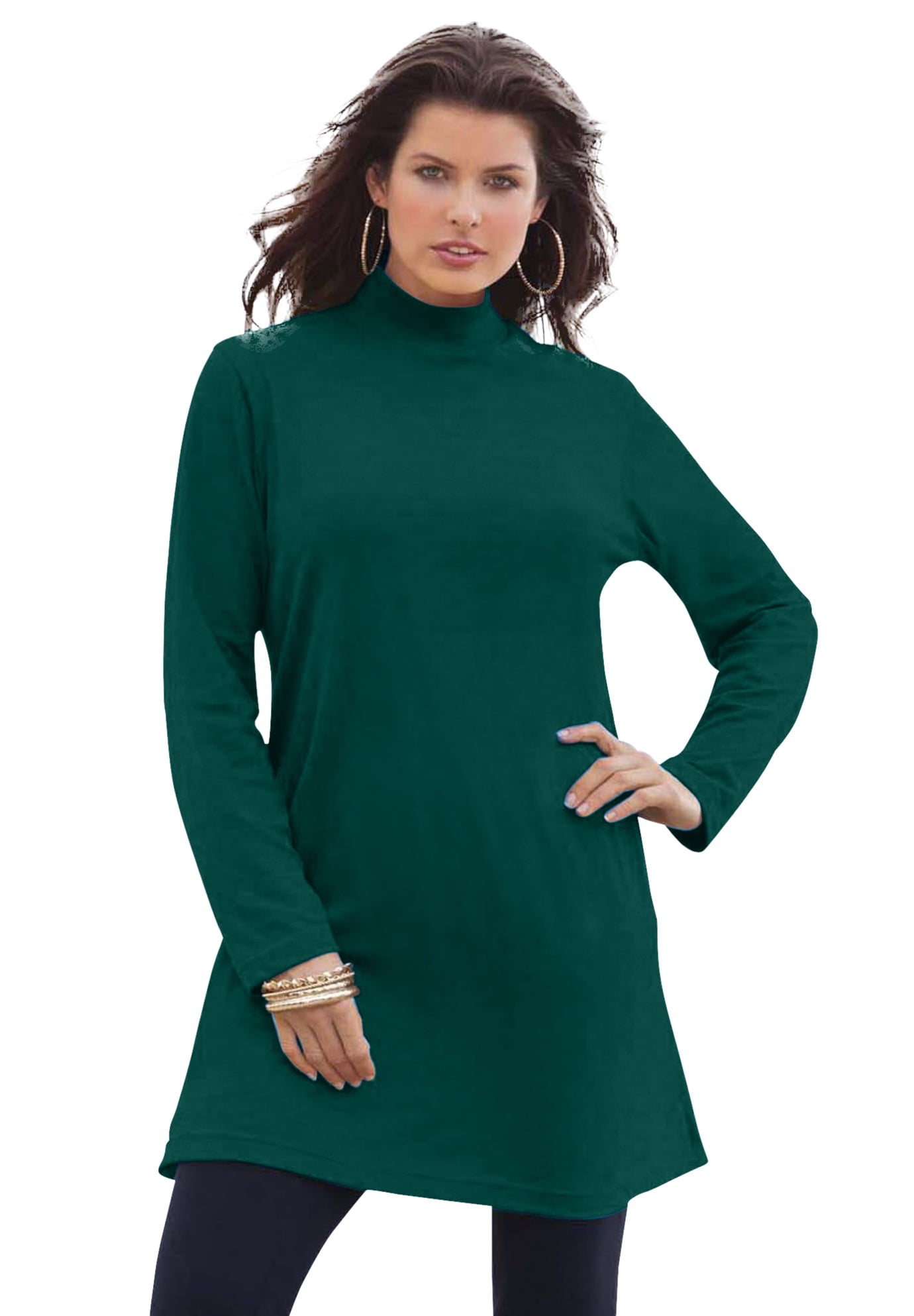 Roaman's Women's Plus Size Mockneck Ultimate Tunic 5X, Emerald Green