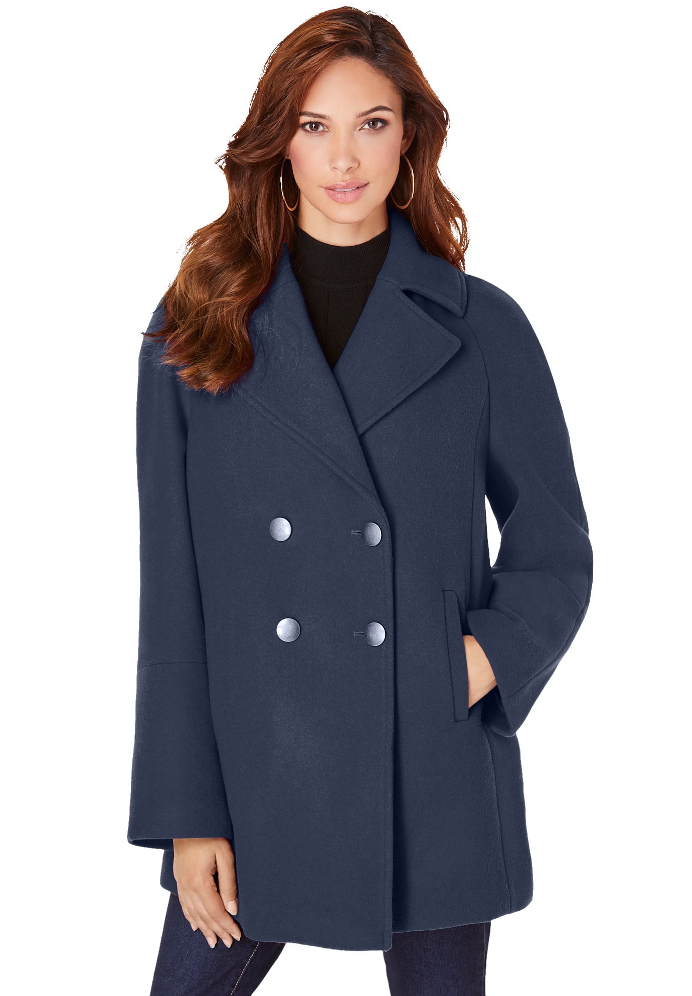 Roaman's Women's Plus Size Modern A-Line Peacoat Wool Coat Walmart.com