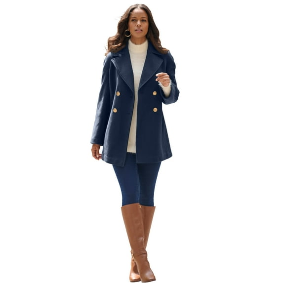 Roaman's Women's Plus Size Wool Blend A-Line Peacoat