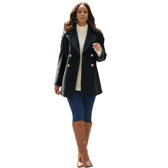 Roaman's Women's Plus Size Wool Blend A-Line Peacoat