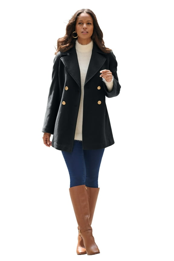 Women's Plus Size Wool Blend A-Line Peacoat