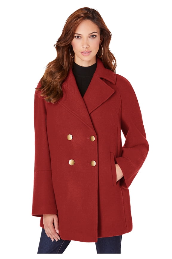 Women's Plus Size Wool Blend A-Line Peacoat