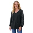 thumbnail image 1 of Roaman's Women's Plus Size Notch Neck Embroidered Peasant Tunic, 1 of 1