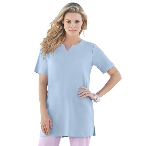 Roaman's Women's Plus Size Soft Knit Tunic With Notch Neckline
