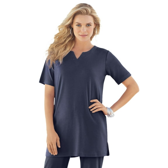Roaman's Women's Plus Size Soft Knit Tunic With Notch Neckline
