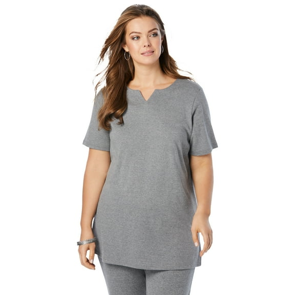 Roaman's Women's Plus Size Soft Knit Tunic With Notch Neckline