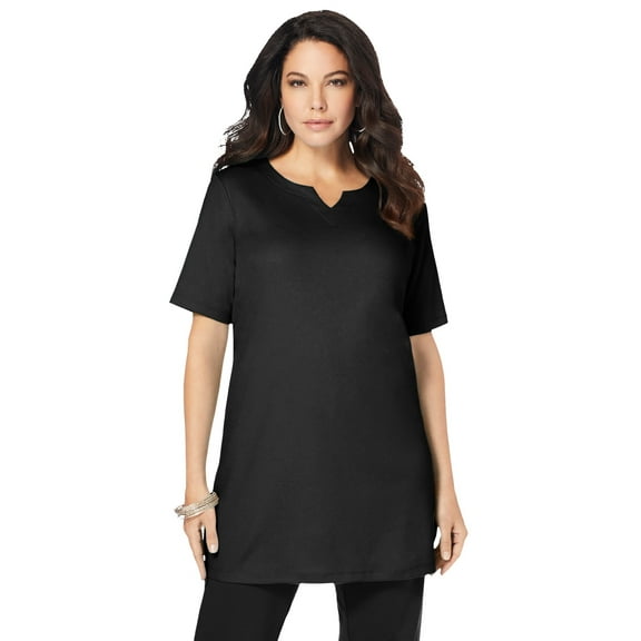 Roaman's Women's Plus Size Soft Knit Tunic With Notch Neckline