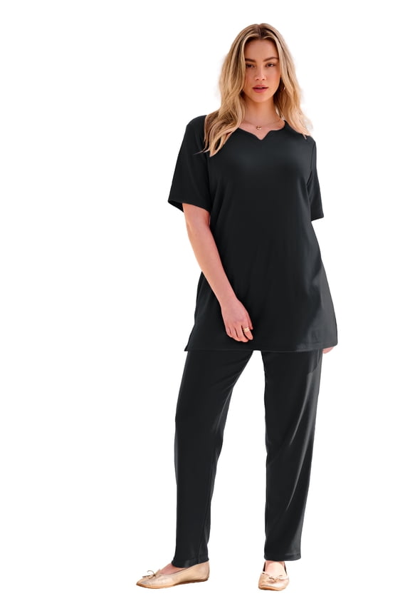 Women's Plus Size Soft Knit Tunic With Notch Neckline