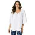 thumbnail image 1 of Roaman's Women's Plus Size Notch Neck Textured Tee, 1 of 3