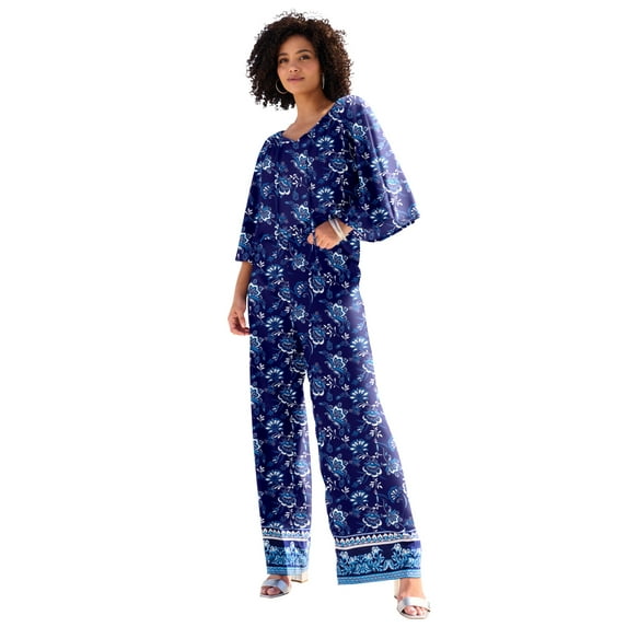 Roaman's Women's Plus Size Notch Neck Textured Tee