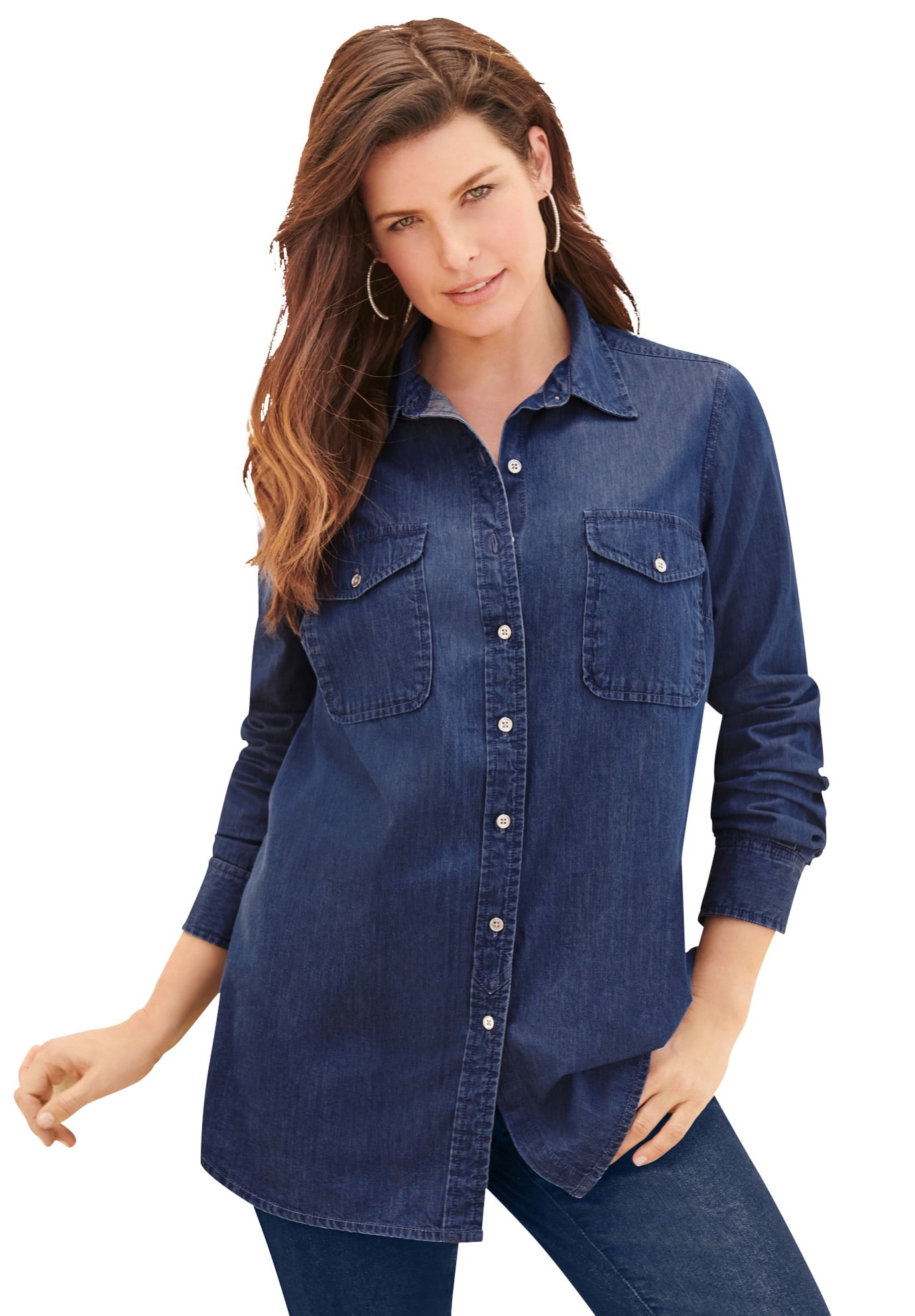 Roaman's Women's Plus Size Olivia Denim Big Shirt Bigshirt - Walmart.com