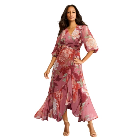 Roaman's Women's Plus Size Overlay Ruffle Maxi Dress