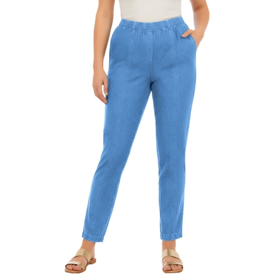 Roaman's Women's Plus Size Petite Plus Size Easy-Wear Straight Leg Jean