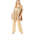 thumbnail image 1 of Roaman's Women's Plus Size Petite Extended Plus Size 2 Piece S/S Sequin Top And Pant Set, 1 of 1