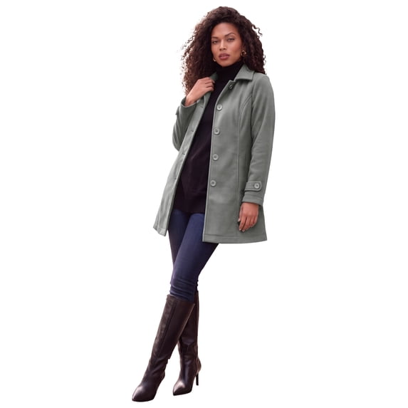 Roaman's Women's Plus Size Petite Plus Size Button Up Fleece Jacket