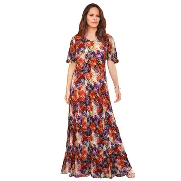Roaman's Women's Plus Size Petite Flutter Sleeve Crinkle Dress
