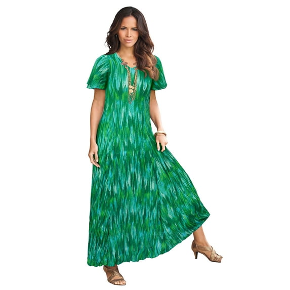 Roaman's Women's Plus Size Petite Plus Size Hand Crinkled Flutter-Sleeve Maxi Dress