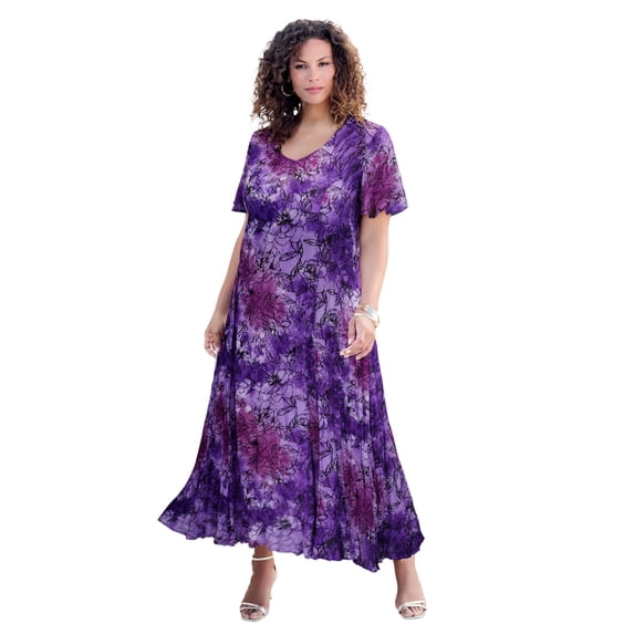 Roaman's Women's Plus Size Hand Crinkled Flutter-Sleeve Maxi Dress
