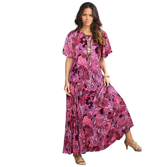 Roaman's Women's Plus Size Flutter Sleeve Crinkle Dress