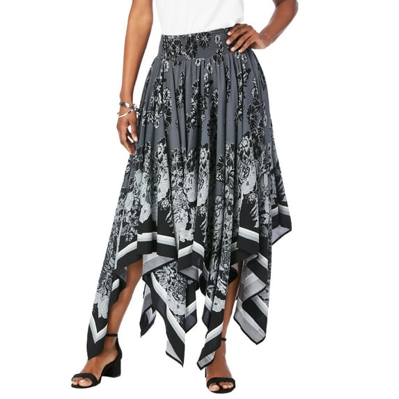 Roaman's Women's Plus Size Petite Plus Size Handkerchief Hem Skirt
