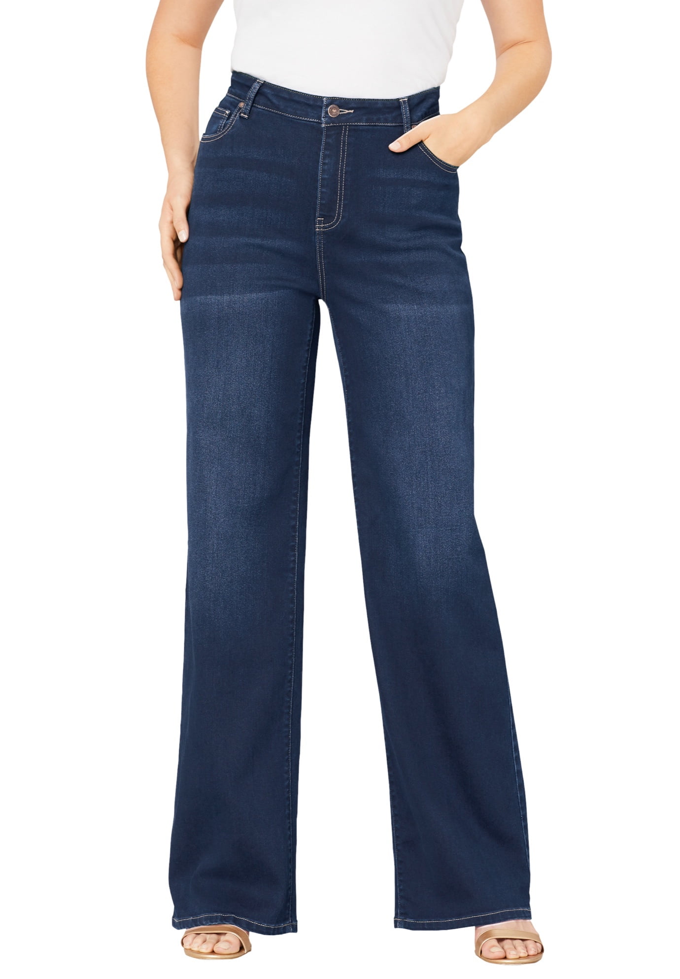 Roaman's Plus Size Bootcut Jeans For Women – Dark Wash With Invisible Stretch Waist – No Back Gap! - View #11