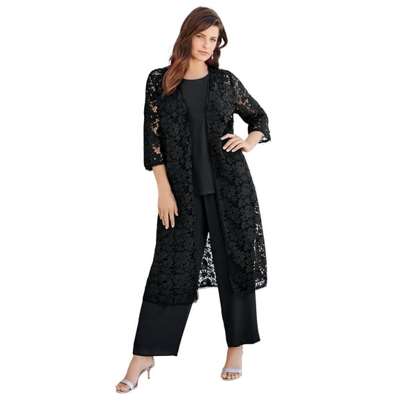 Roaman's Women's Plus Size Plus Size Lace Duster & Pant Set