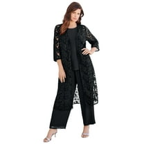 Roaman's Women's Plus Size Petite Plus Size 3-Piece Allover Lace Duster Pant Set – Formal Wear