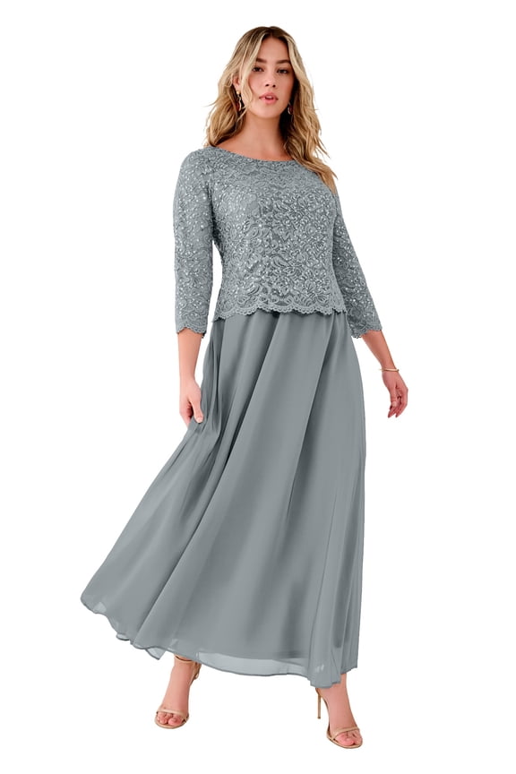 Women's Plus Size Sequin Lace Three Quarter Sleeve A-Line Gown