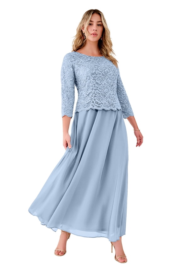 Women's Plus Size Petite Plus Size Sequin Lace Three Quarter Sleeve A-Line Gown